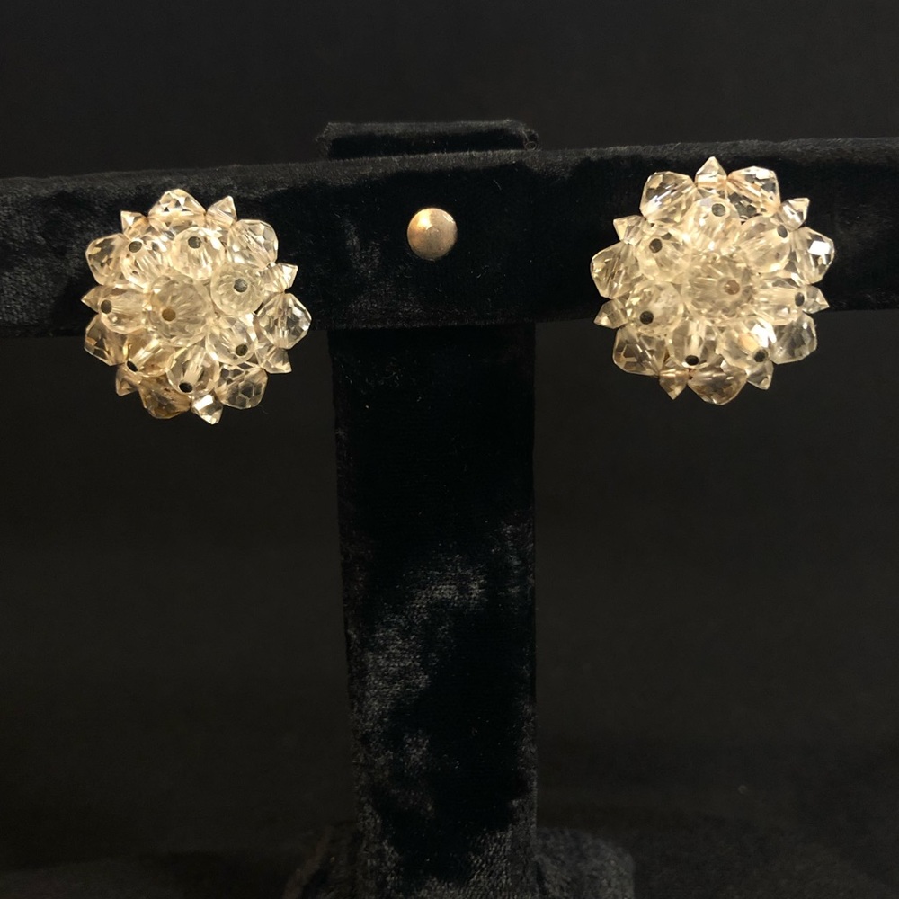Vintage Clear Beaded Clip Earrings